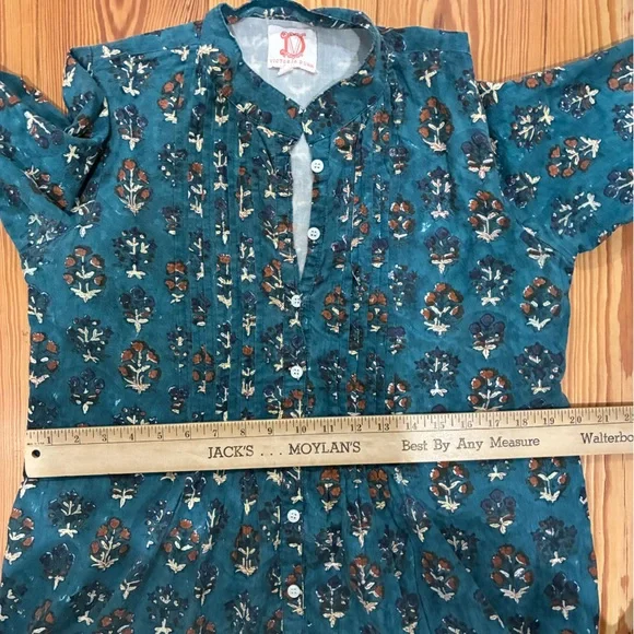 Victoria Dunn bohemian tunic dress in a rich teal print floral100% cotton sizeLG - Picture 8 of 11